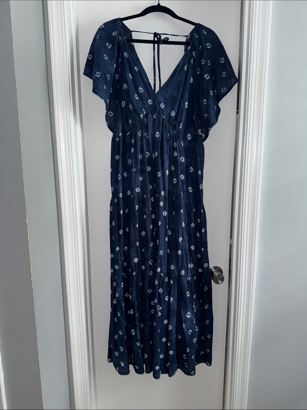 Madewell Navy Blue Floral Tie-Back Maxi Dress
